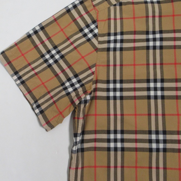 Burberry Men's Check Stretch Cotton Short Sleeve Shirt Archive Beige Size L - Picture 4 of 12